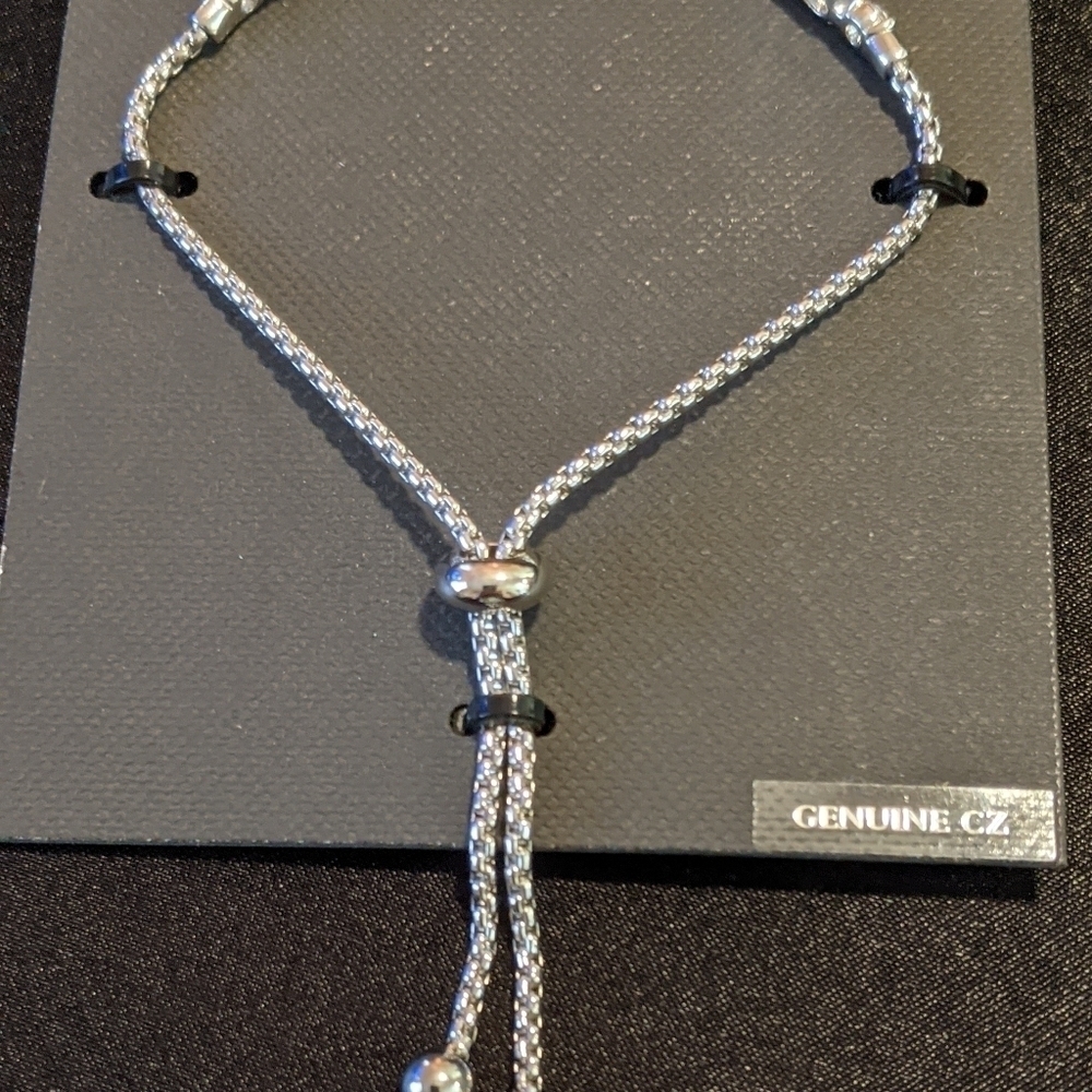 NEW Vince Camuto Genuine CZ Silvertone Slider Adjustable Bracelet - Picture 2 of 6